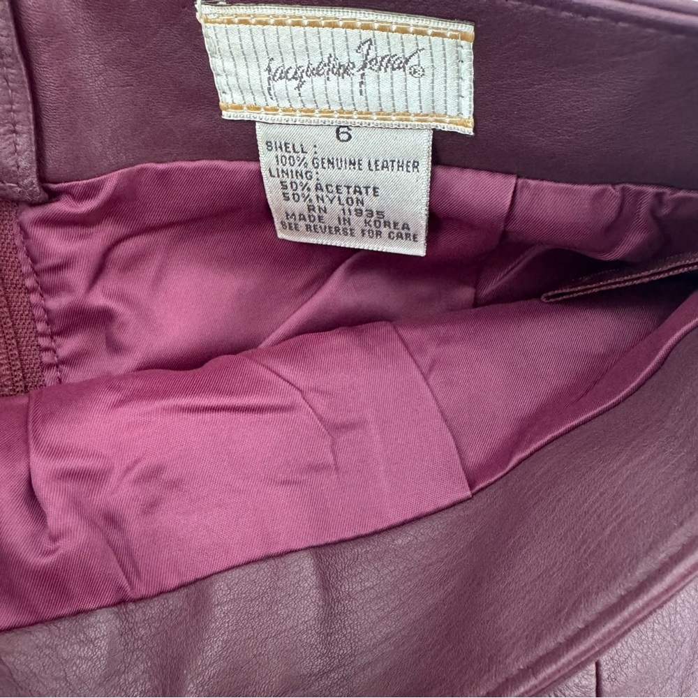 Jacqueline Ferrar Maroon Leather Midi Skirt Classic Vintage 90s Size 6 - Picture 6 of 8